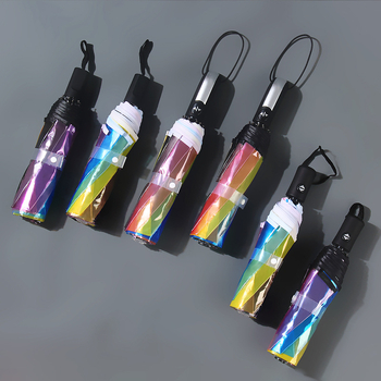 Διαφανής αναδιπλούμενη ομπρέλα με τρία τμήματα, πλήρως αυτόματη, PVC κάλυμμα, 10 ακτίνες από ίνες, ατσάλινος σωλήνας, λαβή από καουτσούκ, εκτύπωση λογότυπου, δυνατότητα προσαρμογής