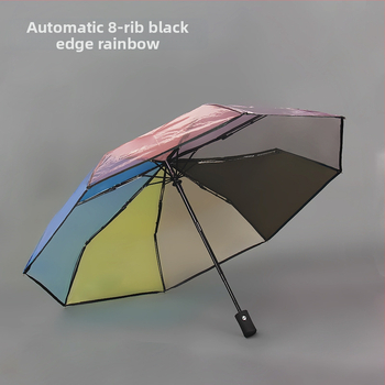 Διαφανής αναδιπλούμενη ομπρέλα με τρία τμήματα, πλήρως αυτόματη, PVC κάλυμμα, 10 ακτίνες από ίνες, ατσάλινος σωλήνας, λαβή από καουτσούκ, εκτύπωση λογότυπου, δυνατότητα προσαρμογής