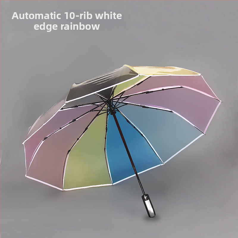 Háromszakaszos átlátszó összecsukható esernyő, teljesen automata, PVC borítás, 10 rostból álló bordák, acél szár, gumírozott markolat, logó nyomtatás, testreszabás