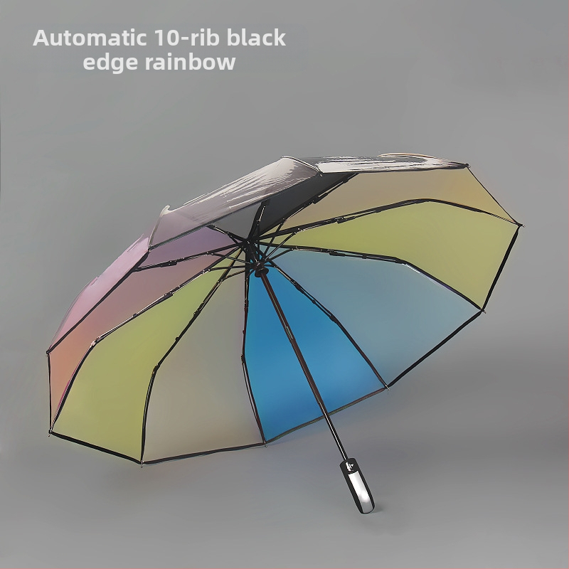 Háromszakaszos átlátszó összecsukható esernyő, teljesen automata, PVC borítás, 10 rostból álló bordák, acél szár, gumírozott markolat, logó nyomtatás, testreszabás