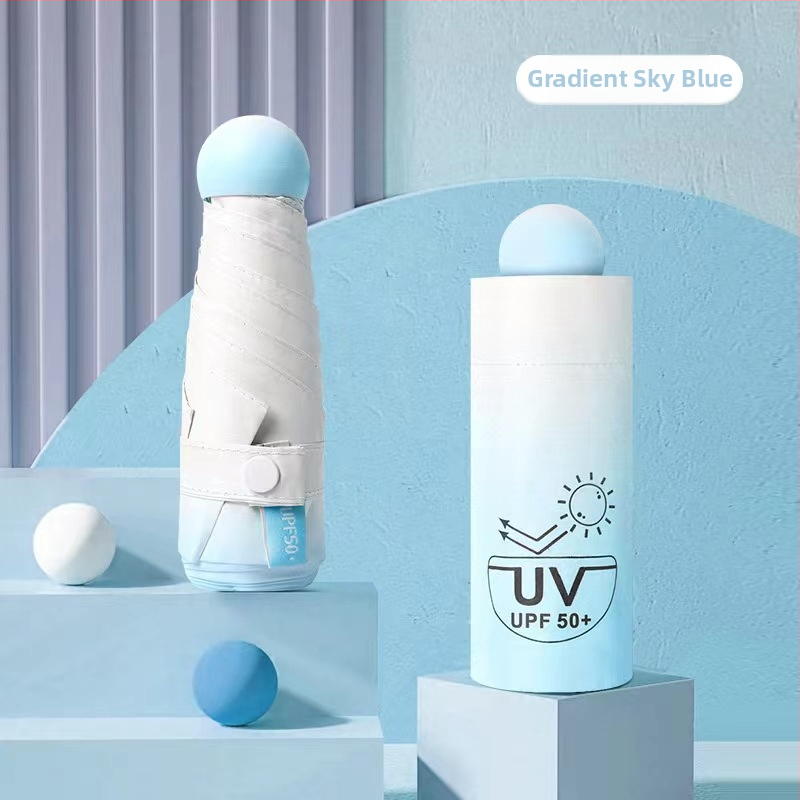 Umbrelă mini cu 5 segmente, ultraușoară, deschidere manuală, 6 brațe din fibră, tijă din aliaj, material țesătură 210T, UPF peste 50