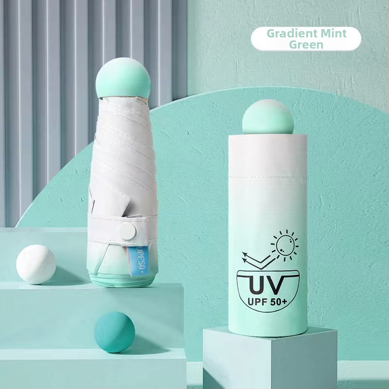 Umbrelă mini cu 5 segmente, ultraușoară, deschidere manuală, 6 brațe din fibră, tijă din aliaj, material țesătură 210T, UPF peste 50