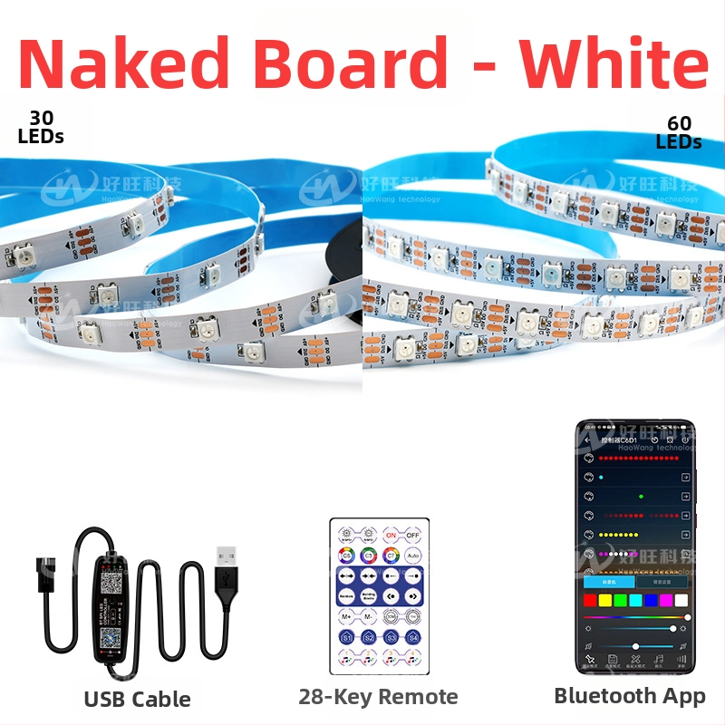 RGB LED лента с магически цветове, USB 5V захранване, управление чрез Bluetooth приложение, 30/60 LED на метър, водоустойчива