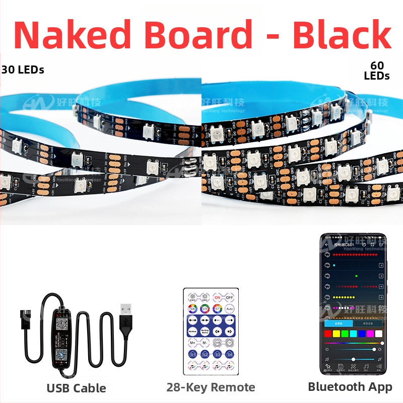 RGB LED лента с магически цветове, USB 5V захранване, управление чрез Bluetooth приложение, 30/60 LED на метър, водоустойчива