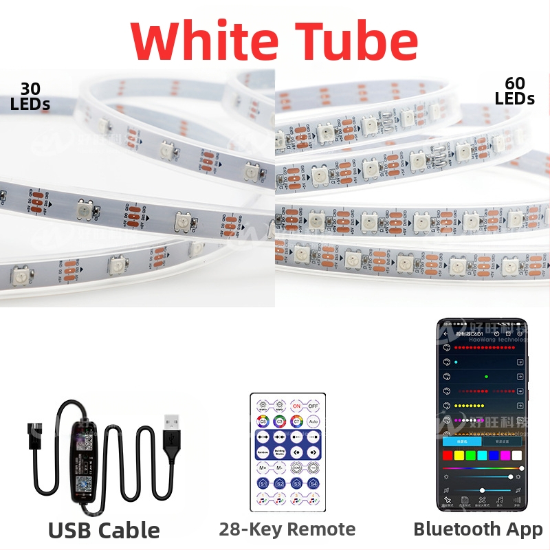 RGB LED лента с магически цветове, USB 5V захранване, управление чрез Bluetooth приложение, 30/60 LED на метър, водоустойчива