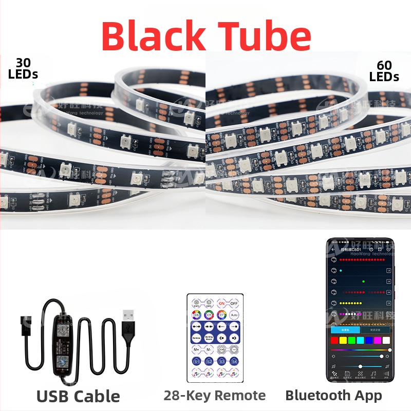 RGB LED лента с магически цветове, USB 5V захранване, управление чрез Bluetooth приложение, 30/60 LED на метър, водоустойчива