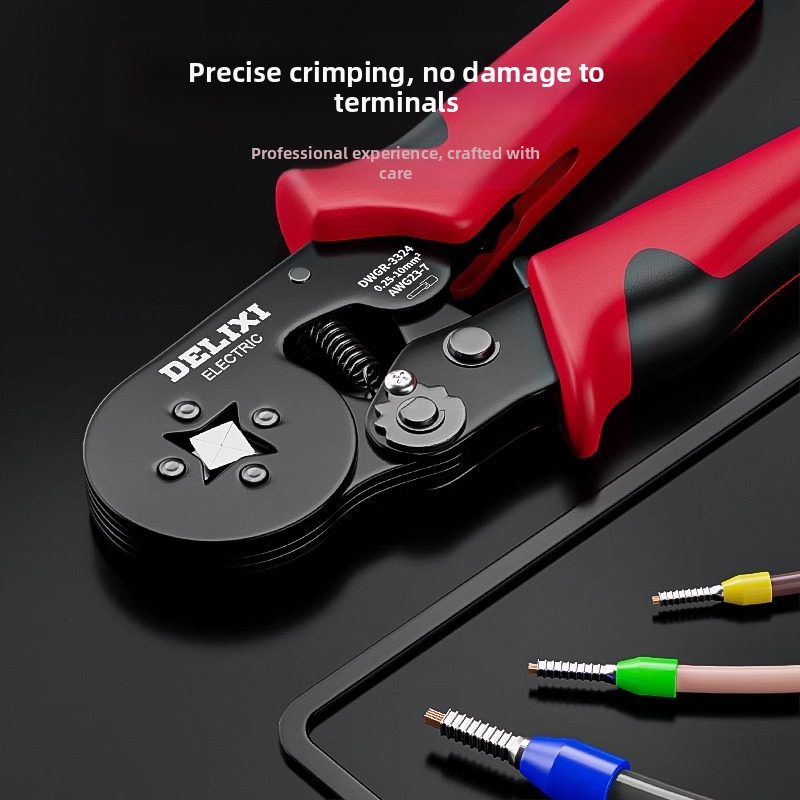 Delixi Комплект многофункционални клещи за обжим на терминали – игловиден тип, студено обжимане, легирана стомана
