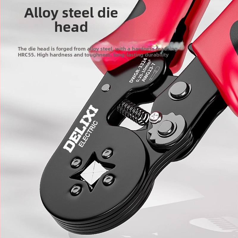 Delixi Комплект многофункционални клещи за обжим на терминали – игловиден тип, студено обжимане, легирана стомана