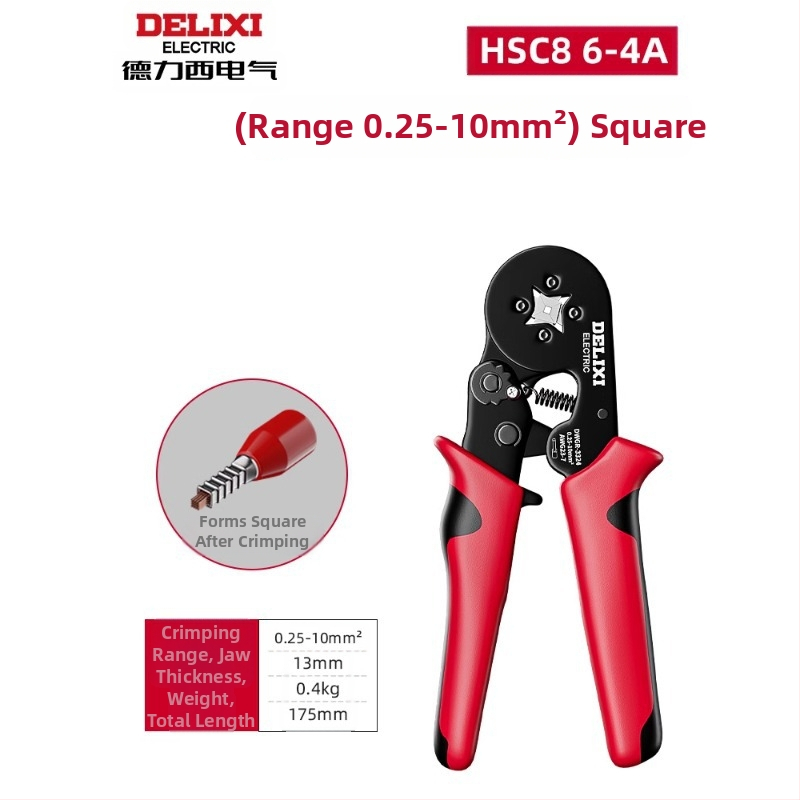 Delixi Комплект многофункционални клещи за обжим на терминали – игловиден тип, студено обжимане, легирана стомана