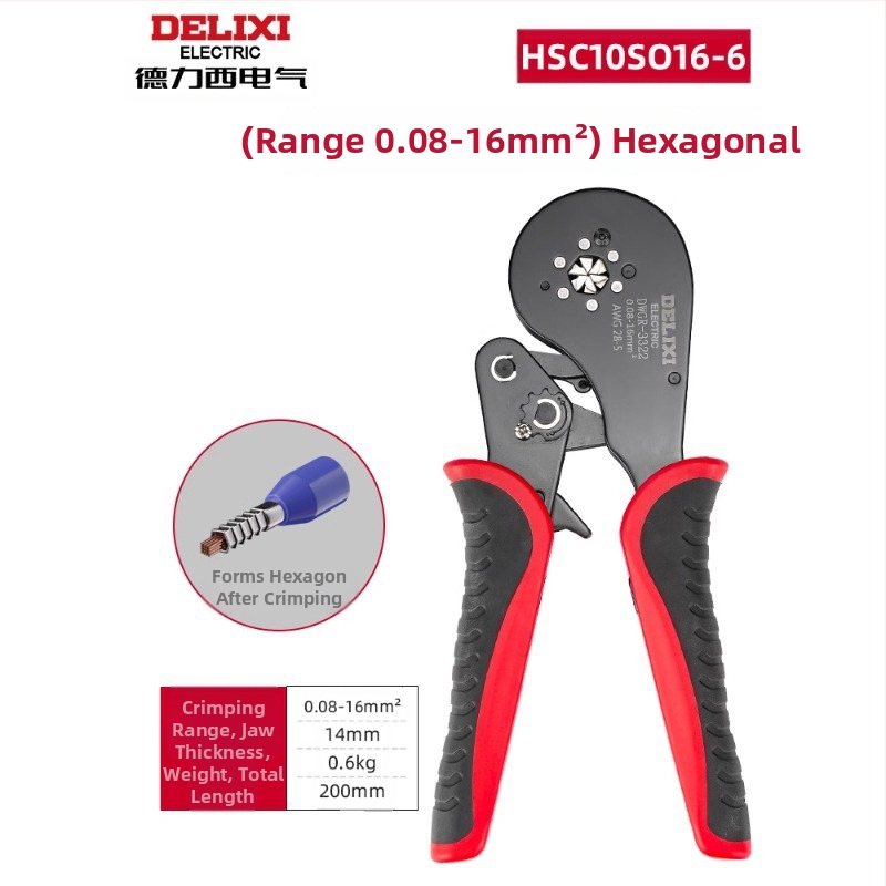 Delixi Комплект многофункционални клещи за обжим на терминали – игловиден тип, студено обжимане, легирана стомана