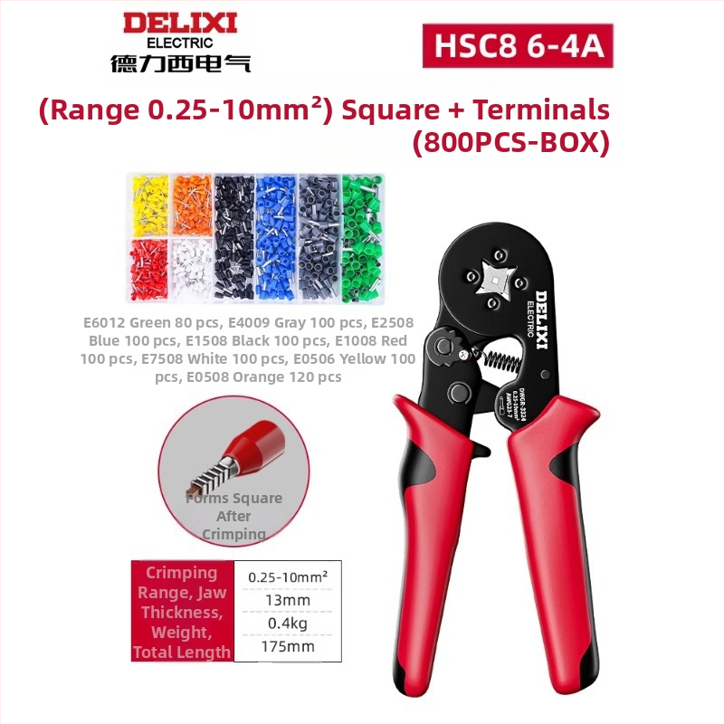 Delixi Комплект многофункционални клещи за обжим на терминали – игловиден тип, студено обжимане, легирана стомана