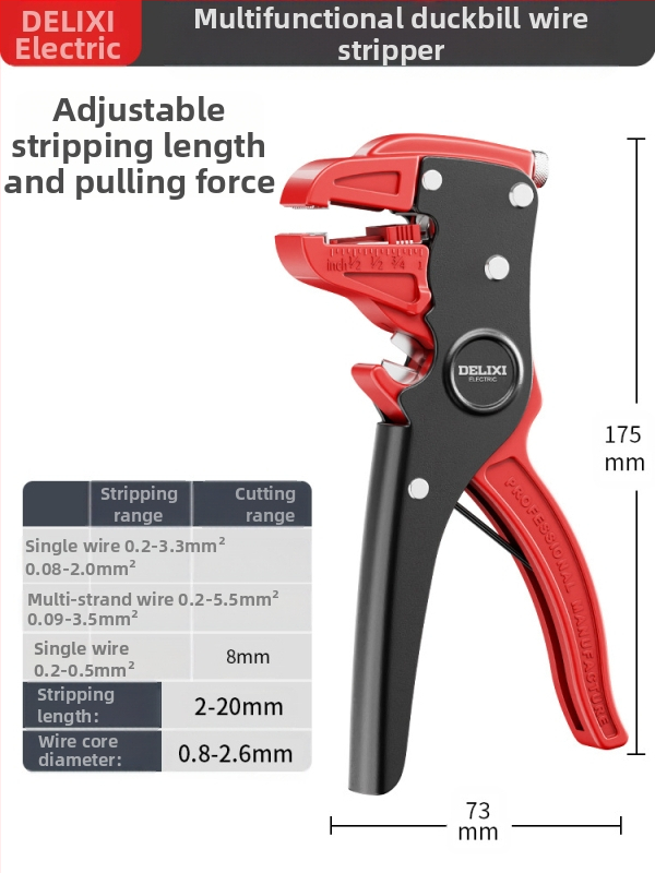 Delixi kacsa-szájú huzalcsupaszító fogó – Többfunkciós, Gyors csupaszítás, Ipari szint, Súly 0,26 kg
