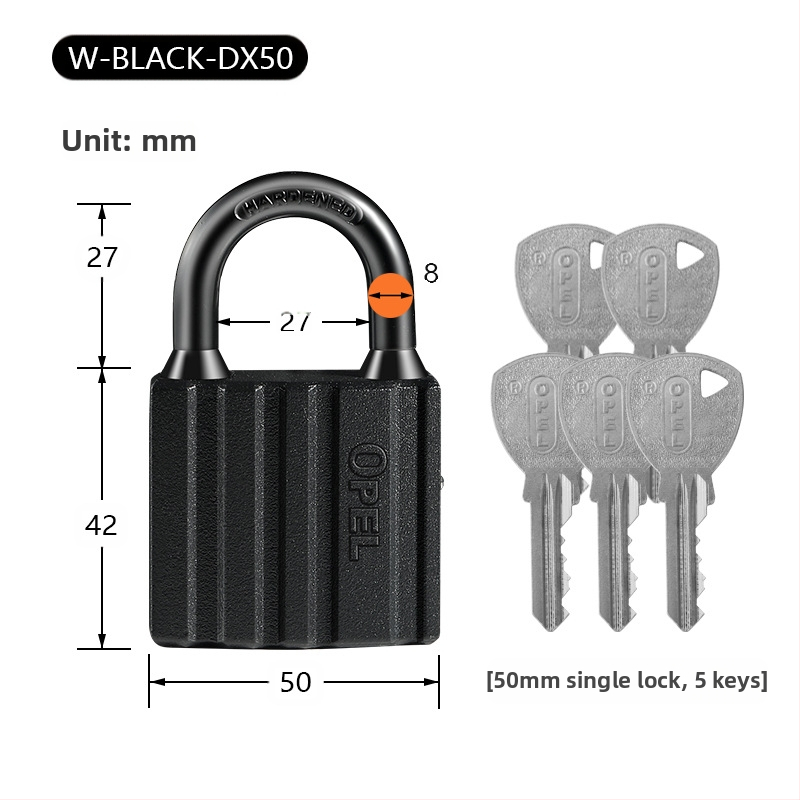 Mājsaimniecības aizslēdzējs - vara korpuss, ūdensizturīgs, matēta virsma; Modelis W-BLACK-DX; Zīmols OPEL; Piemērošana: skapji, istabas durvis, noliktavas