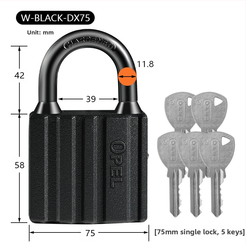 Mājsaimniecības aizslēdzējs - vara korpuss, ūdensizturīgs, matēta virsma; Modelis W-BLACK-DX; Zīmols OPEL; Piemērošana: skapji, istabas durvis, noliktavas