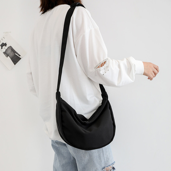 Γυναικεία τσάντα από καμβά τύπου dumpling με φερμουάρ, εσωτερικές θήκες για κινητό και ταυτότητα, μονό ιμάντας ώμου