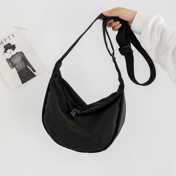 Γυναικεία τσάντα από καμβά τύπου dumpling με φερμουάρ, εσωτερικές θήκες για κινητό και ταυτότητα, μονό ιμάντας ώμου