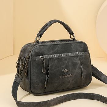 Τσάντα ώμου σε στυλ δρόμου, PU δέρμα, οβάλ σχήματος τσάντα με φερμουάρ και πολλές εσωτερικές τσέπες