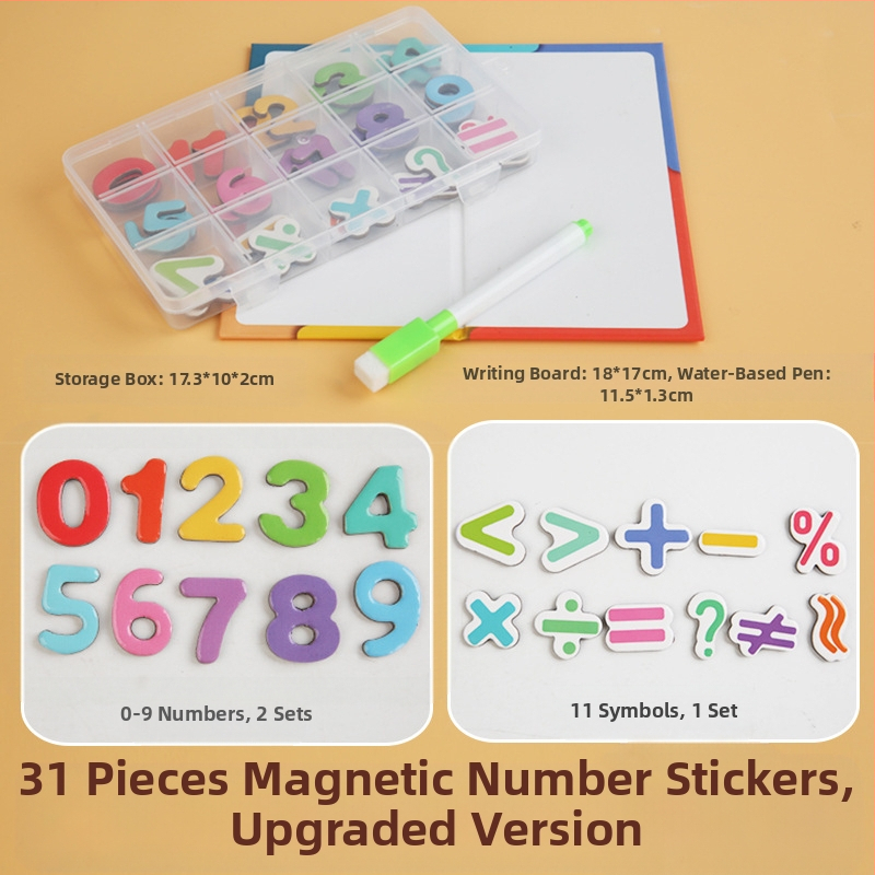Magnetinės raidžių ir skaičių lipdukai ankstyvojo ugdymo tikslams – popierinis žaislas, vaikams 3–6 m., intelektualus vystymasis, pradinė matematika (sudėtis ir atimtis)