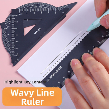 Σετ χάρακων από κράμα αλουμινίου, 4 τεμάχια, σχέδιο με κυματοειδείς γραμμές, σαφής κλίμακα, σχολικά είδη γραφείου