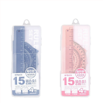 Σετ χάρακων από κράμα αλουμινίου, 4 τεμάχια, σχέδιο με κυματοειδείς γραμμές, σαφής κλίμακα, σχολικά είδη γραφείου