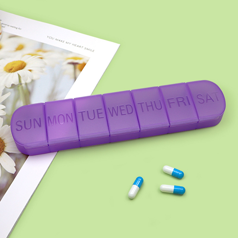 Hordozható 7 rekeszes műanyag gyógyszeres doboz, Modell 361, logó nyomtatás