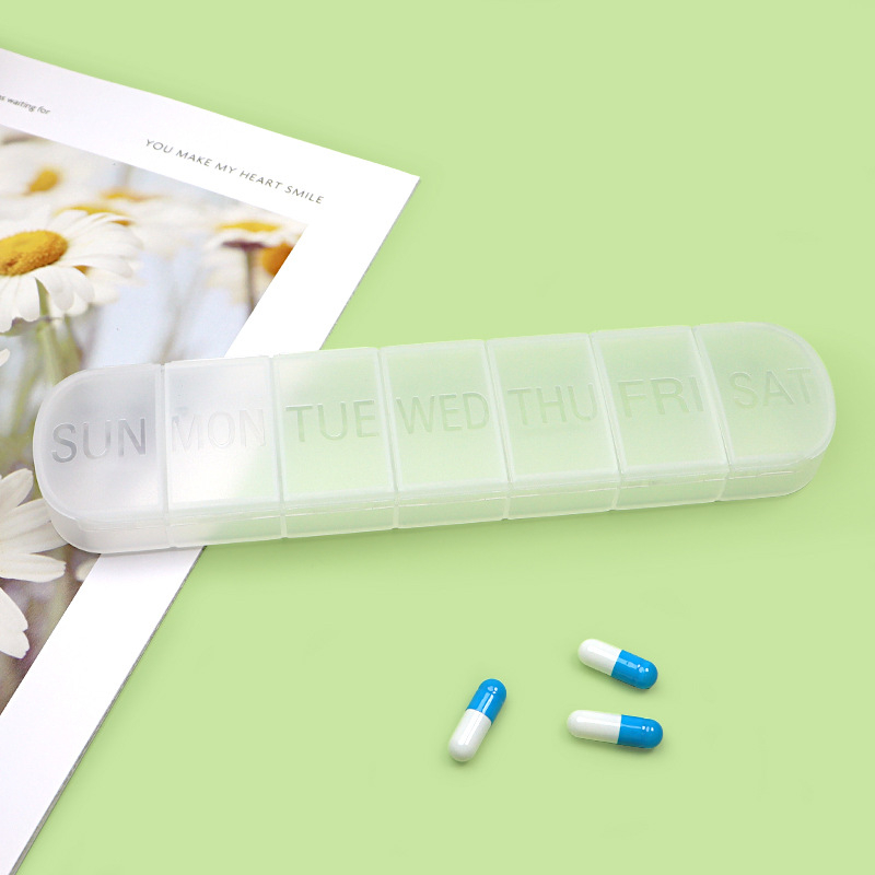 Hordozható 7 rekeszes műanyag gyógyszeres doboz, Modell 361, logó nyomtatás