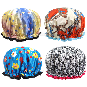 Γυναικείο καπέλο ντους από PEVA, αδιάβροχο, διπλού στρώματος, χωρίς λογότυπο, με δυνατότητα εξατομίκευσης