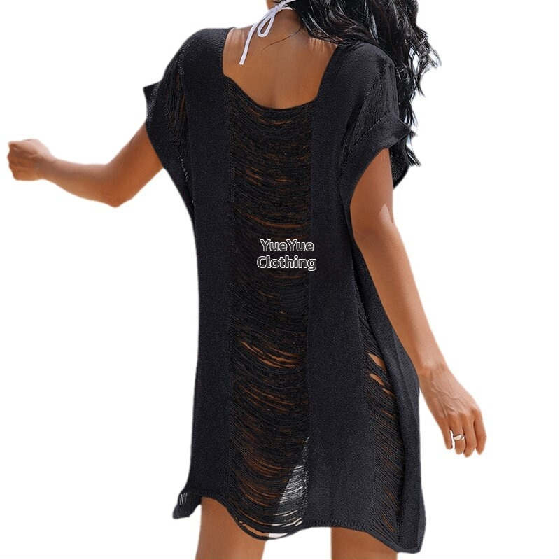 Плажна покривна блуза с отвори, свободен силует (Полиестер; 100% полиестер; 190 g; за жени 18-30; плаж/курорт/плуване)