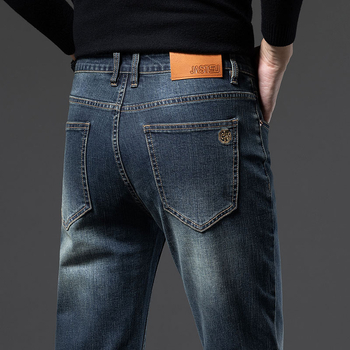 Мъжки дънки с права кройка от деним - средна талия, цип, микроеластичност, ензимно пране