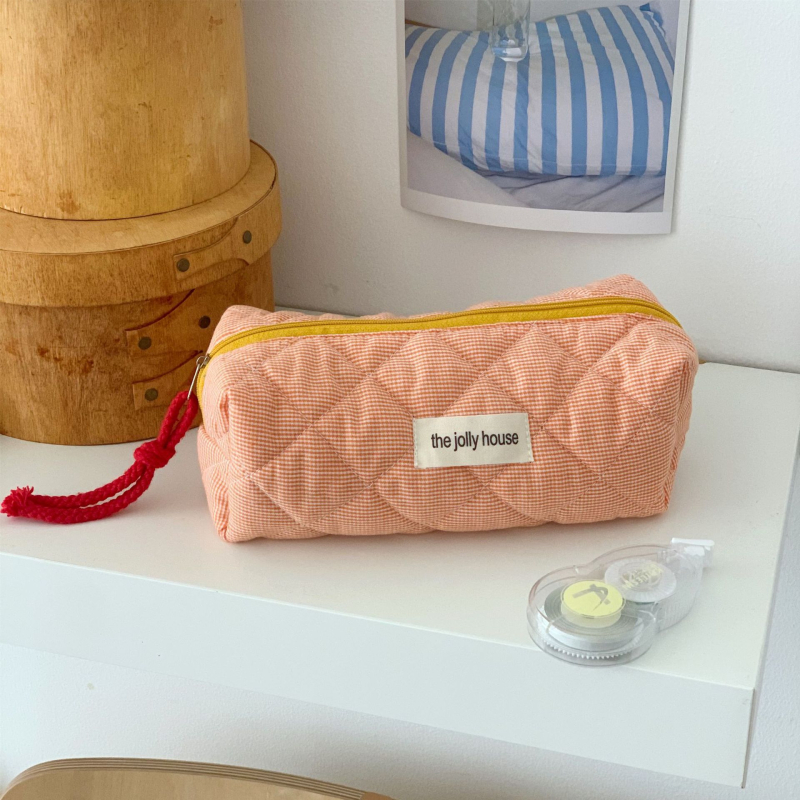 Női kozmetikai táska pamut béléssel és csíkos mintával, sminkecset szervező, hordozható utazótáska