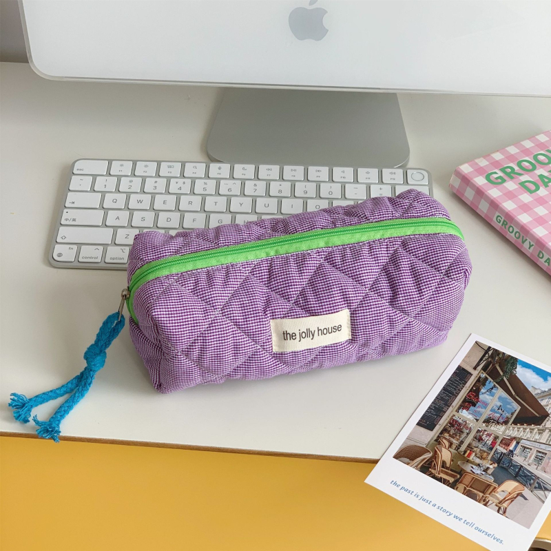 Női kozmetikai táska pamut béléssel és csíkos mintával, sminkecset szervező, hordozható utazótáska