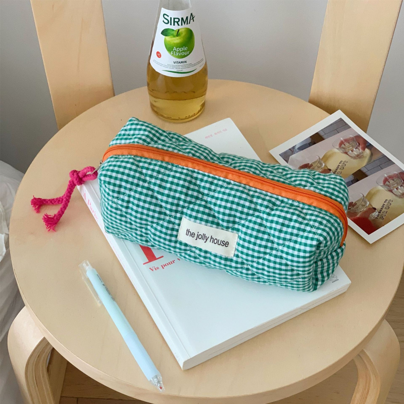 Női kozmetikai táska pamut béléssel és csíkos mintával, sminkecset szervező, hordozható utazótáska