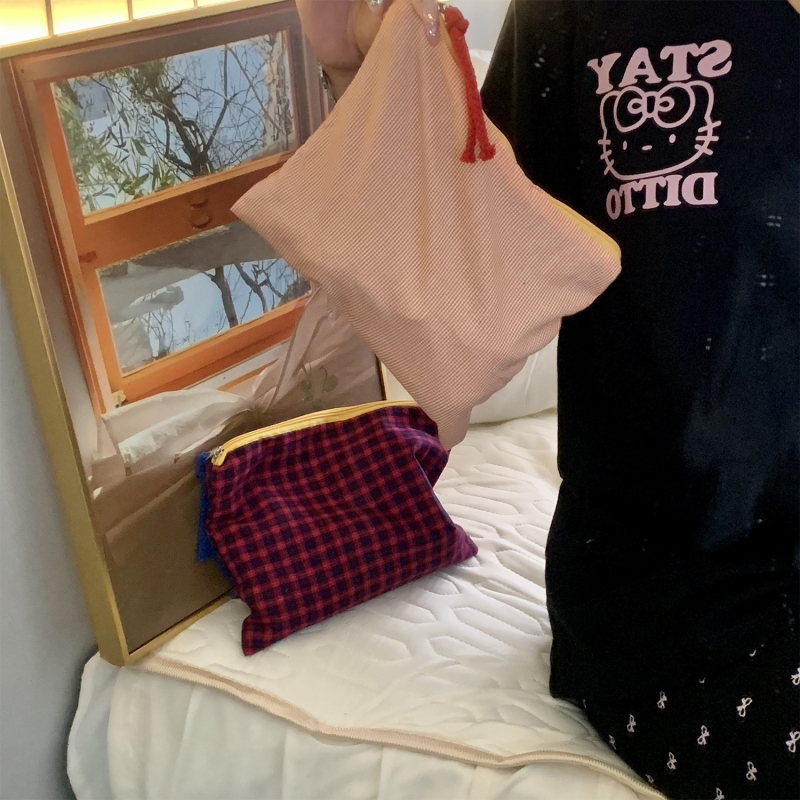 Női kozmetikai táska pamut béléssel és csíkos mintával, sminkecset szervező, hordozható utazótáska