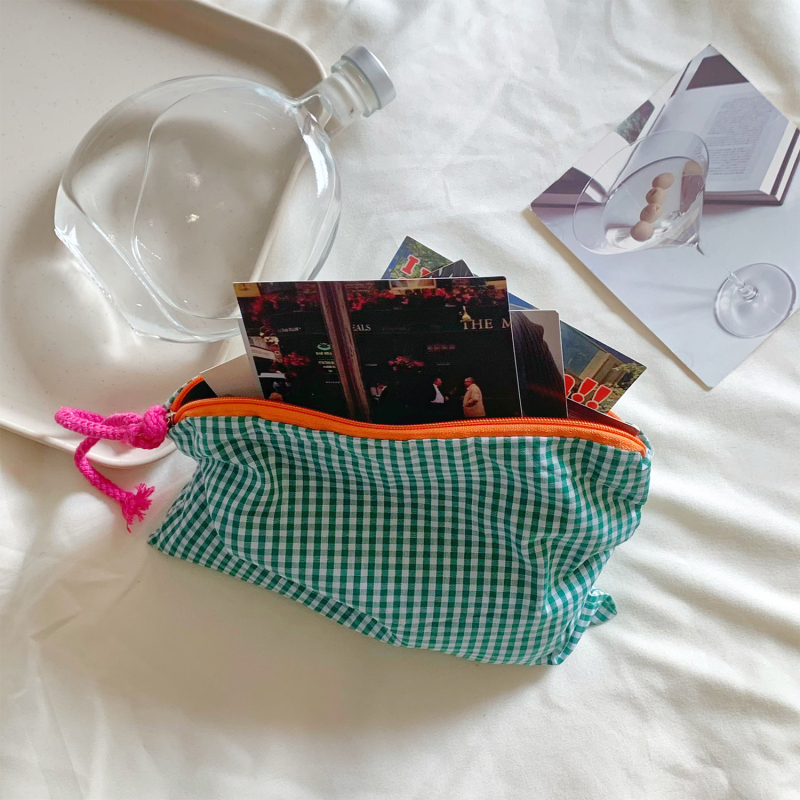 Női kozmetikai táska pamut béléssel és csíkos mintával, sminkecset szervező, hordozható utazótáska