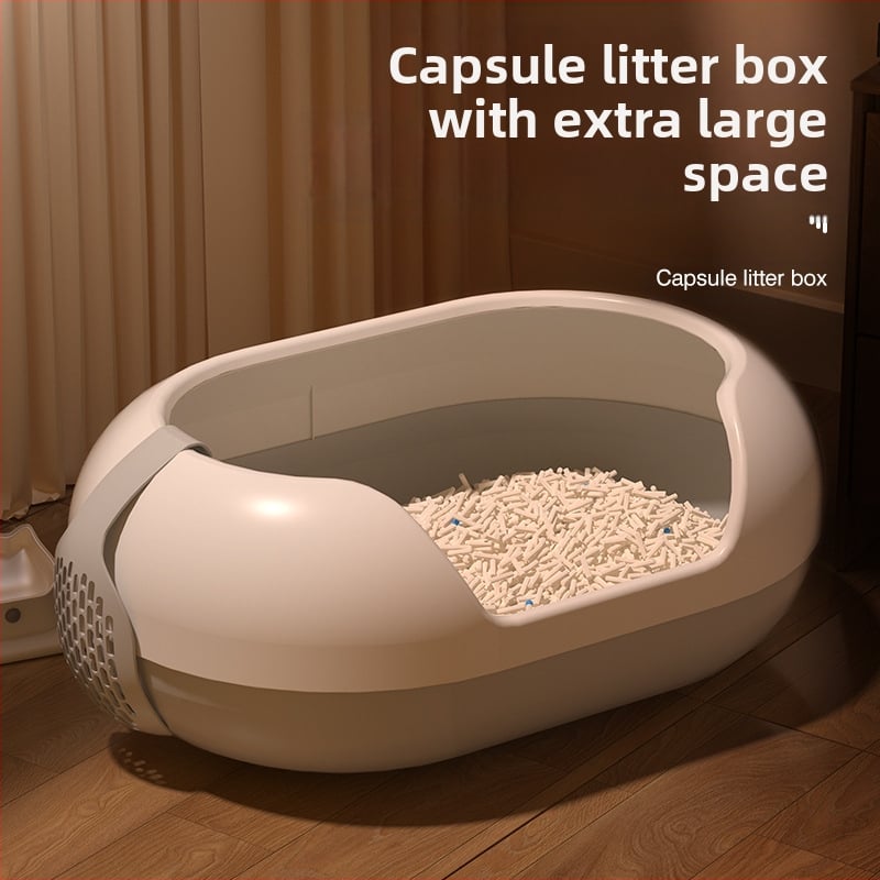 Котешка тоалетна за пясък с контрол на миризмата, антиразпръскване, полузатворен дизайн, PVC материал