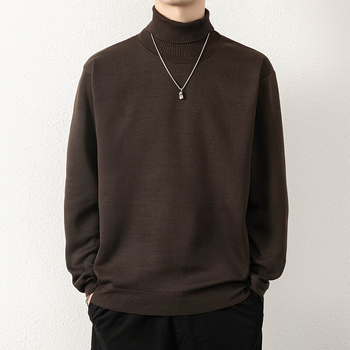 Плетен пуловер в корейски стил, висока яка, дълги ръкави, полиестерна материя, слим кройка