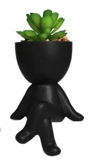 Ghiveci ceramic cu formă umană, lucrat manual, pentru decor de birou sau acasă