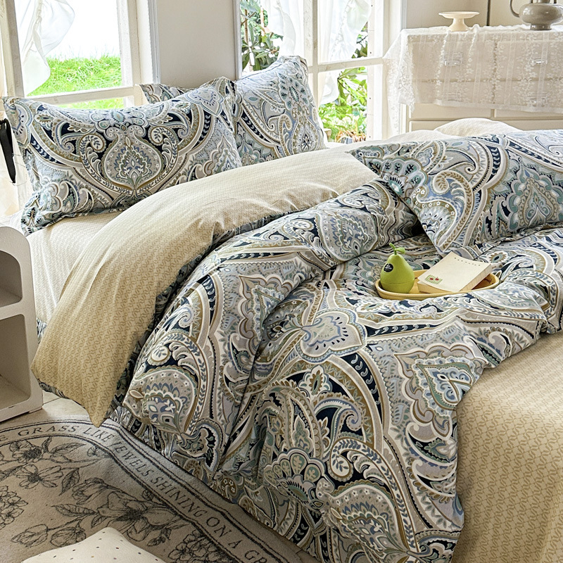 Pamut négy részes ágyneműszett, modern minimalist stílus, reaktív nyomtatás és festés, súly 2500–3000 g