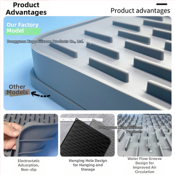 Τετράγωνη σιλικόνης επιφάνεια στέγνωσης πιάτων με κεκλιμένη αποστράγγιση, αντιολισθητικό και θερμομονωτικό