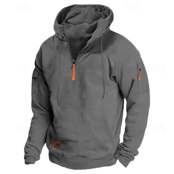 Мъжки суитшърт с качулка и цип – свободен крой, дълги ръкави, полиестер 96%+