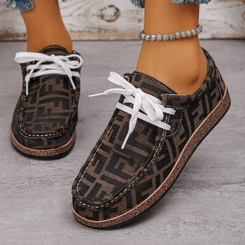 Γυναικεία καμβά casual παπούτσια με ethnic στυλ και σχέδιο graffiti, χαμηλό πάνω μέρος, κορδόνια μπροστά, παχιά σόλα με υφή ξύλου