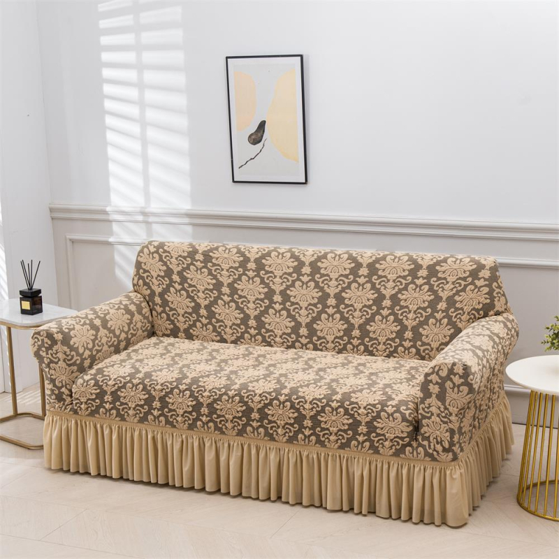 Kanapévédő szoknya-stílusú, rugalmas, csúszásmentes jacquard mintázatú, poliészter.