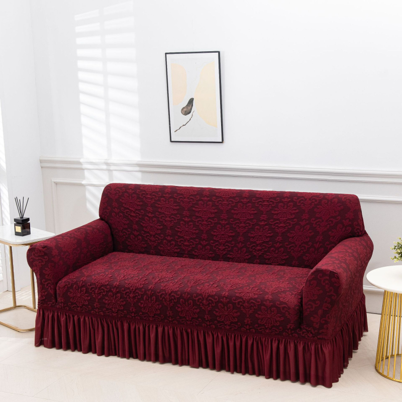 Kanapévédő szoknya-stílusú, rugalmas, csúszásmentes jacquard mintázatú, poliészter.