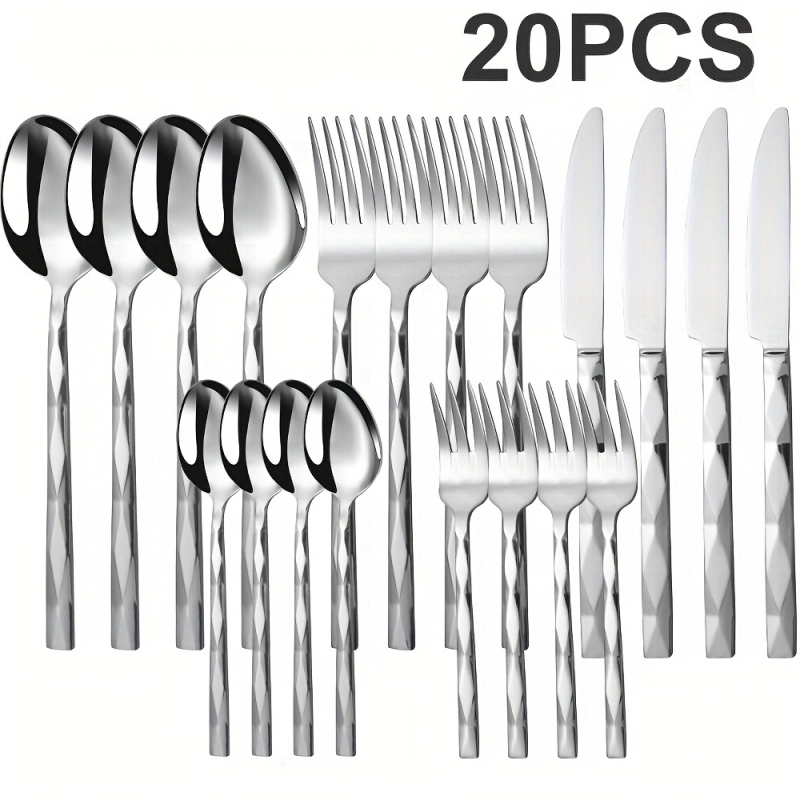 5-частен комплект прибори за западна кухня (нож, вилица, лъжица и клечки за хранене) от 410 неръждаема стомана, огледално полирана повърхност, висок клас, ретро луксозен стил