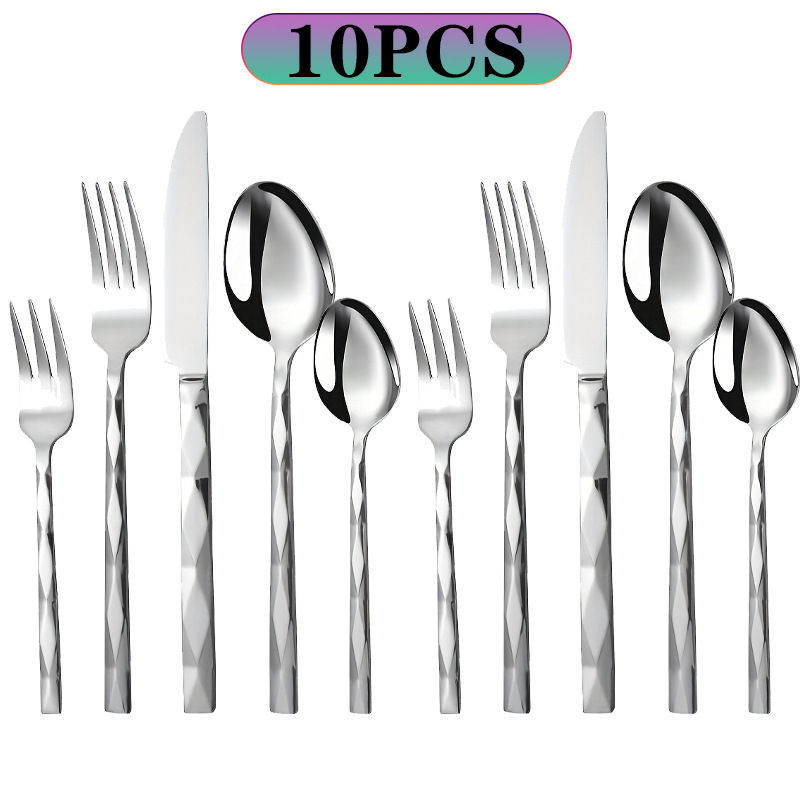 5-частен комплект прибори за западна кухня (нож, вилица, лъжица и клечки за хранене) от 410 неръждаема стомана, огледално полирана повърхност, висок клас, ретро луксозен стил