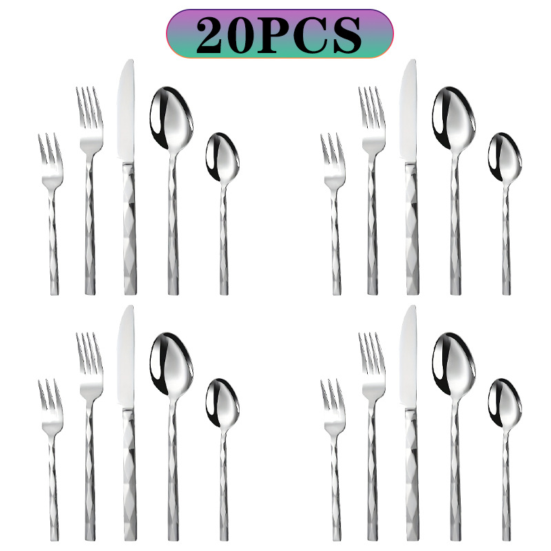 5-частен комплект прибори за западна кухня (нож, вилица, лъжица и клечки за хранене) от 410 неръждаема стомана, огледално полирана повърхност, висок клас, ретро луксозен стил