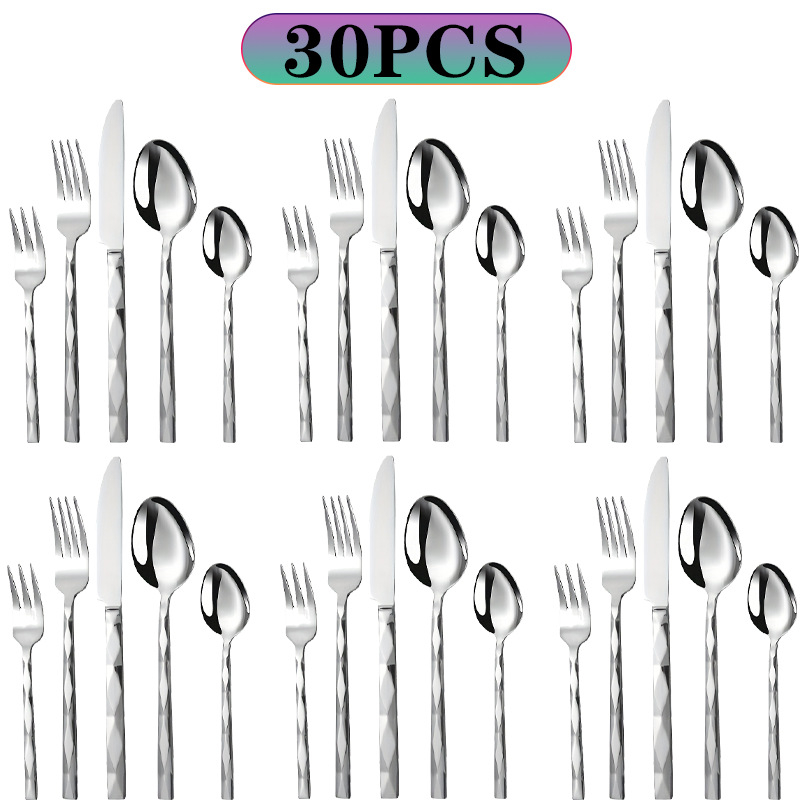 5-частен комплект прибори за западна кухня (нож, вилица, лъжица и клечки за хранене) от 410 неръждаема стомана, огледално полирана повърхност, висок клас, ретро луксозен стил