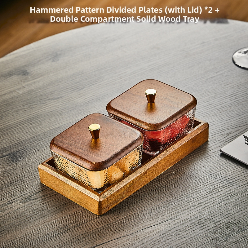 Üvegből készült gyümölcstál osztott rekeszekkel, pásztor-stílusú, egyszerű dizájn, nappali teafőasztalhoz