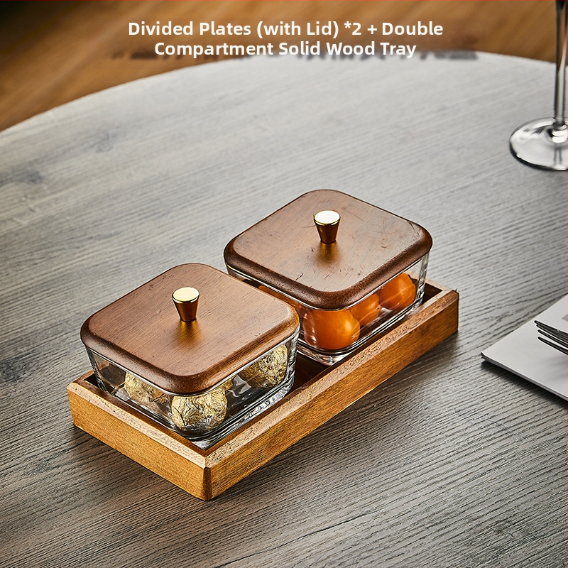 Üvegből készült gyümölcstál osztott rekeszekkel, pásztor-stílusú, egyszerű dizájn, nappali teafőasztalhoz