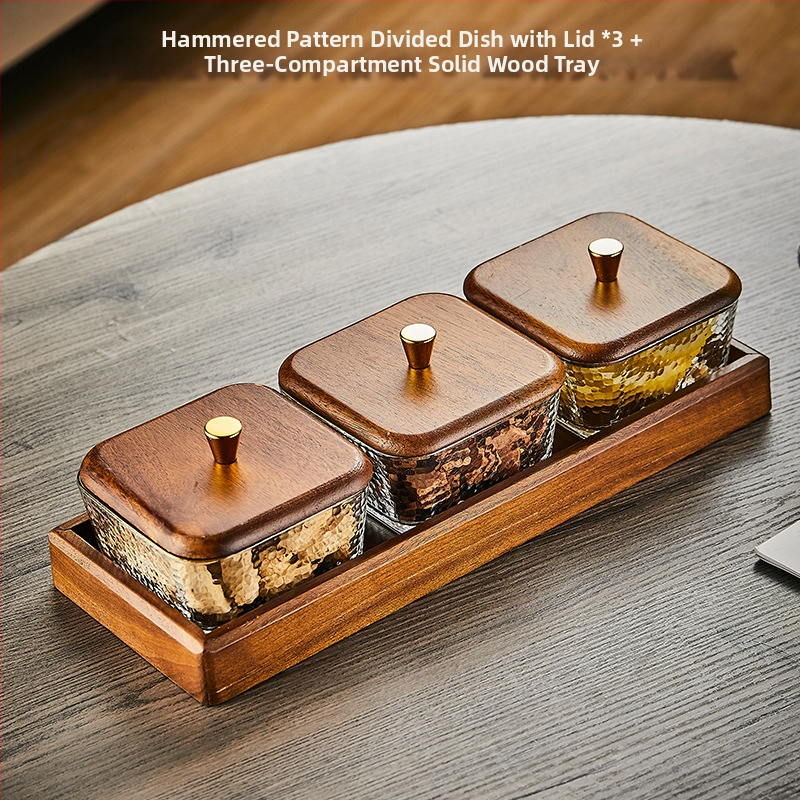 Üvegből készült gyümölcstál osztott rekeszekkel, pásztor-stílusú, egyszerű dizájn, nappali teafőasztalhoz